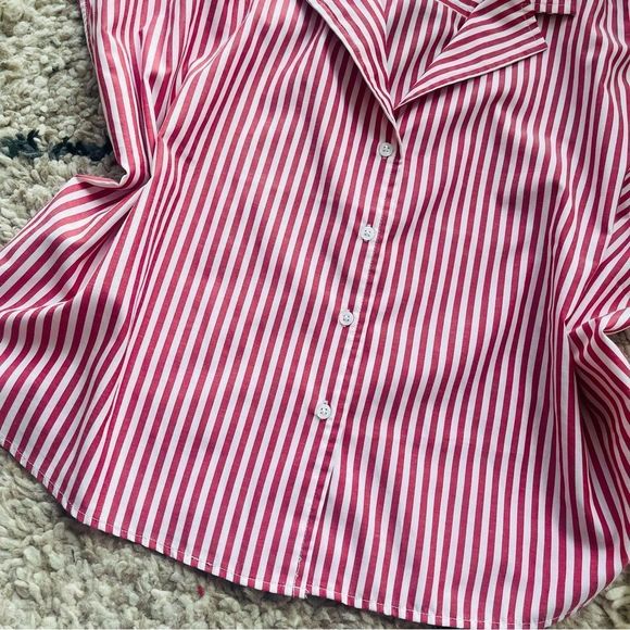 Mango Red and White Striped Button Down Shirt - Picture 5 of 7